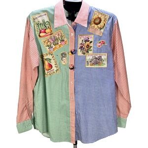 Patchwork Gingham Button-Down Shirt - Multicolor